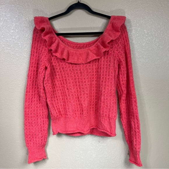 Anthropologie Off the Shoulder Ruffle Sweater Sweater - Picture 3 of 6